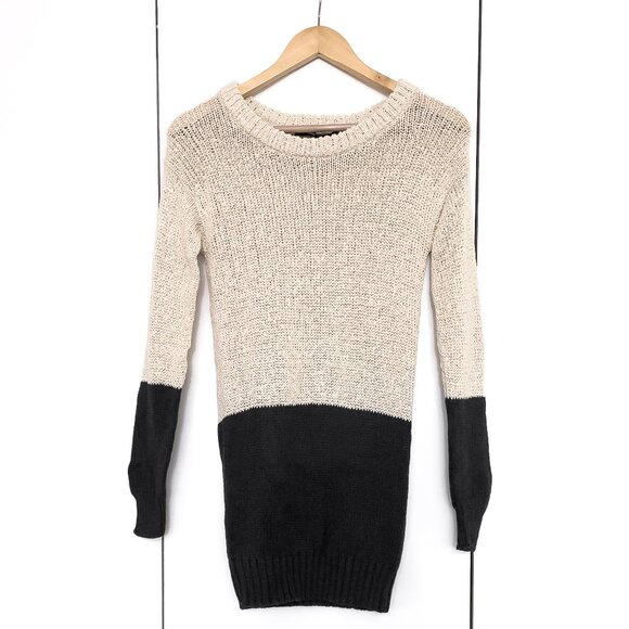 French Connection Color Block Sweater, Cream & Black, Size XS - Picture 1 of 5